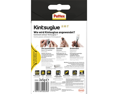Pattex Kintsuglue Verpackung mit Anwendungshinweisen
