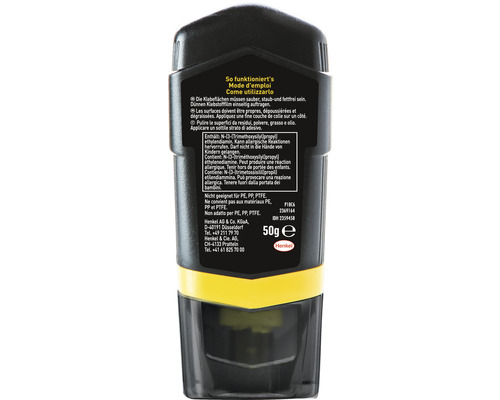 Klebestift mit Hinweisen zur Anwendung und Inhaltsstoffen, 50 Gramm