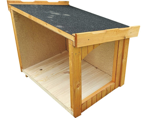 Holzunterstand mit geneigtem Dach und offener Vorderseite für den Aussenbereich