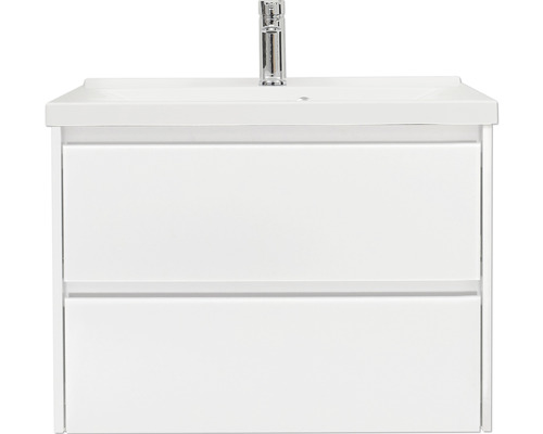 Weißer Waschtisch mit zwei Schubladen und Armatur