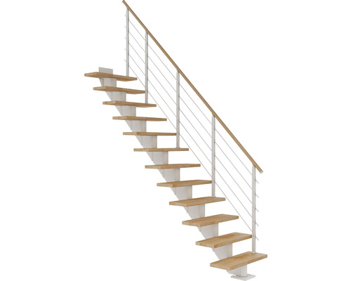 Pertura Mittelholmtreppe Alena Weiß Gerade 85 cm Relinggeländer Buche Leimholz Geölt 12 Stufen / 13 Steigungen