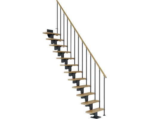 Pertura Mittelholmtreppe Spiros Anthrazit Gerade 75 cm Stabgeländer Eiche Lackiert 11 Stufen / 12 Steigungen