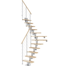 Spindeltreppe mit Holzstufen und Metallgeländer