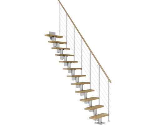 Pertura Mittelholmtreppe Spiros Perlgrau Gerade 65 cm Relinggeländer Eiche Lackiert 12 Stufen / 13 Steigungen