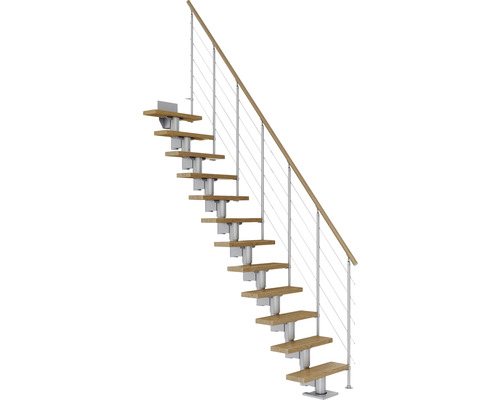 Pertura Mittelholmtreppe Spiros Perlgrau Gerade 65 cm Relinggeländer Eiche Lackiert 13 Stufen / 14 Steigungen