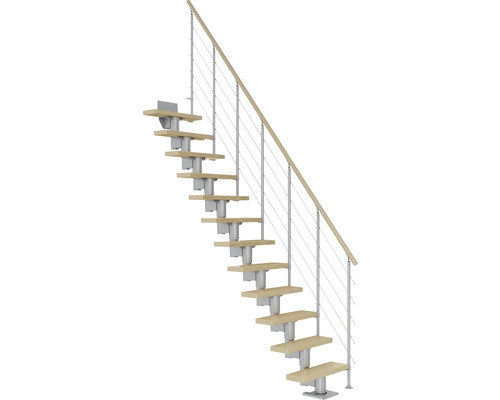 Pertura Mittelholmtreppe Spiros Perlgrau Gerade 65 cm Relinggeländer Ahorn Leimholz Lackiert 13 Stufen / 14 Steigungen