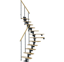 Wendeltreppe mit Holzstufen und Metallgeländer