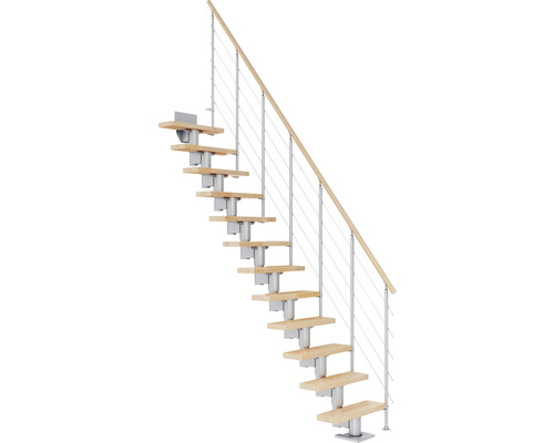 Pertura Mittelholmtreppe Spiros Perlgrau Gerade 75 cm Relinggeländer Buche Leimholz Lackiert 11 Stufen / 12 Steigungen