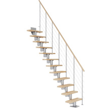 Raumspartreppe mit Holzstufen und Geländer aus Stahlseilen