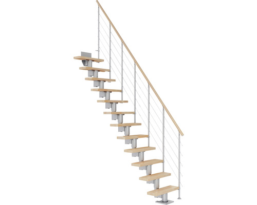 Pertura Mittelholmtreppe Spiros Perlgrau Gerade 75 cm Relinggeländer Buche Leimholz Lackiert 13 Stufen / 14 Steigungen