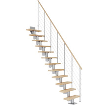 Raumspartreppe mit Holzstufen und Geländer mit Edelstahlseilen