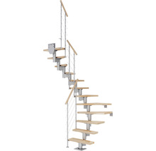 Wendeltreppe mit Holzstufen und Metallgeländer