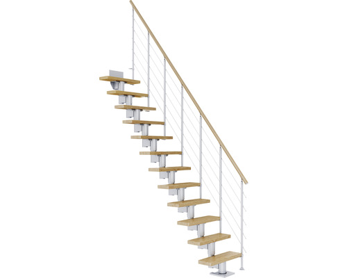 Pertura Mittelholmtreppe Spiros Perlgrau Gerade 75 cm Relinggeländer Eiche Lackiert 13 Stufen / 14 Steigungen