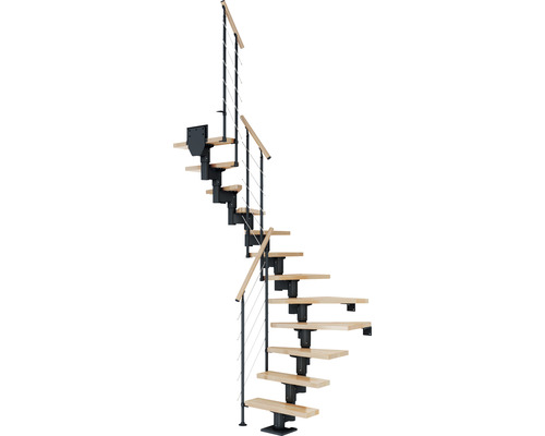 Pertura Mittelholmtreppe Spiros Anthrazit 1/2-gewendelt 75 cm Relinggeländer Buche Leimholz Lackiert 11 Stufen / 12 Steigungen