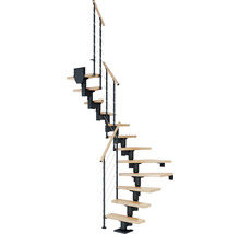 Wendeltreppe mit Holzstufen und Metallgeländer