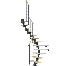 Spindeltreppe mit Holzstufen und Metallgeländer