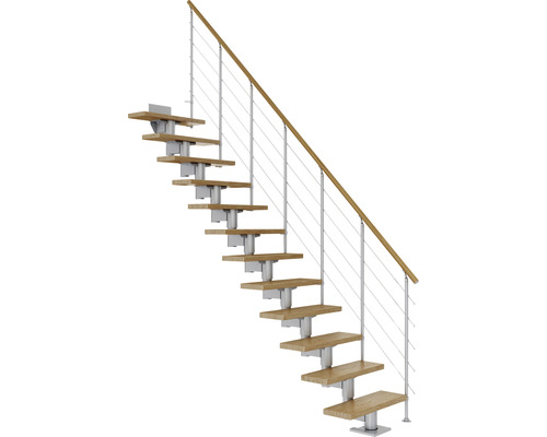 Pertura Mittelholmtreppe Chiron Perlgrau 75 cm Relinggeländer Eiche Lackiert 11 Stufen 12 Steigungen