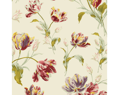 Vliestapete 113400 Laura Ashley Gosford rot grün Muster mit Tulpenblüten und Blättern