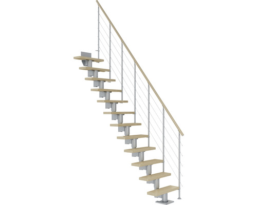 Pertura Mittelholmtreppe Spiros Perlgrau Gerade 75 cm Relinggeländer Ahorn Leimholz Lackiert 14 Stufen / 15 Steigungen