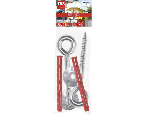 Parallel-Spreizdübel Set Tox Bizeps Sun 12/90 2 Stück Tox Bizeps Sun Dübelset mit Schrauben und Ösen zur Befestigung von Sonnensegeln