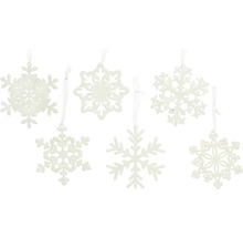 Sechs Schneeflocken aus Filz mit Bändern zum Aufhängen als Weihnachtsdekoration