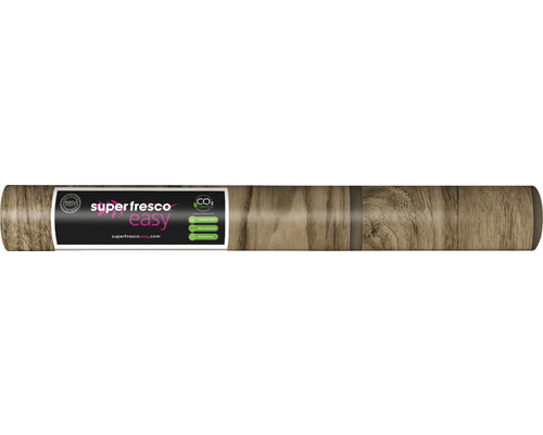 Tapetenrolle mit Holzoptik und Super Fresco Easy Etikett
