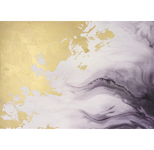 Abstraktes Wandbild mit goldenen und dunklen Akzenten