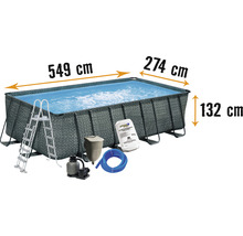 Aufstellpool Framepool-Set Planet Pool Elite Decor eckig 549x274x132 cm inkl. Sandfilteranlage, Einbauskimmer, Leiter, Filtersand, Abdeckplane, Bodenschutzvlies & Anschlussschlauch rattan