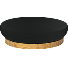 Schwarze Seifenschale mit Bambusunterseite