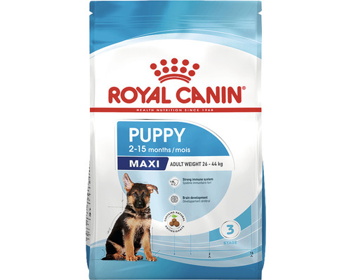 Royal Canin Maxi Puppy Trockenfutter für Welpen von zwei bis 15 Monaten mit einem Erwachsenengewicht von 26 bis 44 Kilogramm.