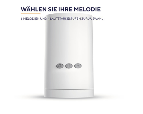 Weißes Geräuschgerät mit Musikauswahl und Lautstärkeregelung