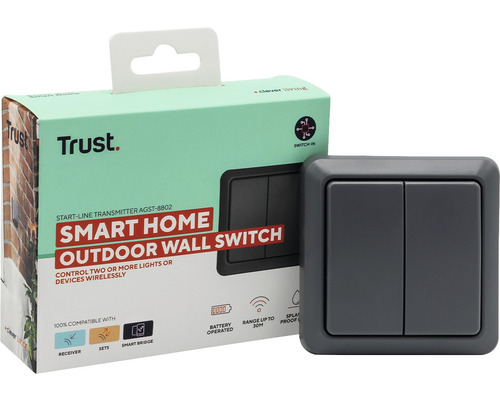 Trust Smart Home Funk Wandschalter für den Außenbereich mit Produktverpackung