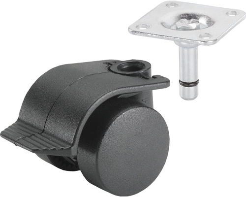 Möbelrolle mit Feststeller und Montageplatte