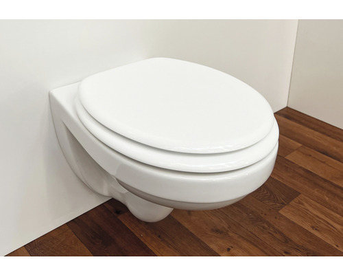 Wandhängendes WC mit geschlossenem WC-Deckel im Badezimmer