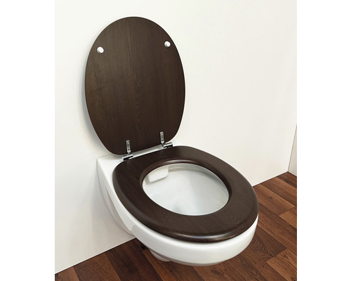 Wand-WC mit offenem WC-Sitz aus Holz