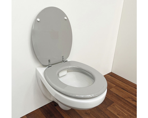 Hänge-WC mit grauem WC-Sitz in einem Badezimmer