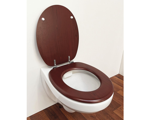 Aufnahme einer Toilette mit offenem Holzdeckel