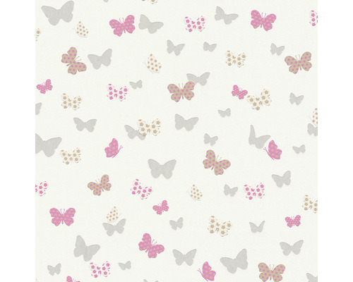 Vliestapete 36933-2 Attractive Schmetterlinge grau rosa weiß