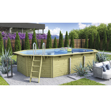 Aufstellpool Holzpool-Set Karibu Nixe 4 achteckig Ø 632,5x121,1 cm inkl. Sandfilteranlage, Einhängeleiter und Breitmaulskimmer mit Rücklaufdüse