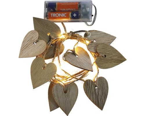 Lichterkette mit Anhänger Lafiora Herz aus Holz L 150 cm 15 LEDs Lichtfarbe warmweiß