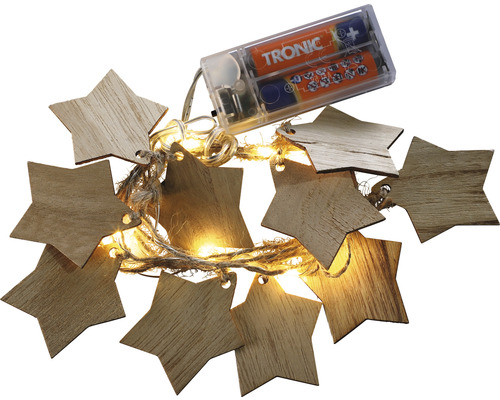 Lichterkette mit Anhänger Lafiora Stern aus Holz L 150 cm 15 LEDs Lichtfarbe warmweiß
