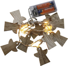 Lichterkette mit Holzengel-Anhängern und Batteriebetrieb
