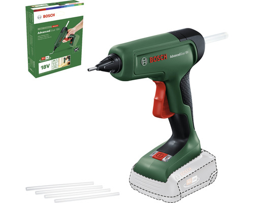 Akku-Heißklebepistole Bosch AdvancedGlue 18V, ohne Akku und Ladegerät Bosch AdvancedGlue 18V Akku Heißklebepistole mit Klebesticks und Verpackung