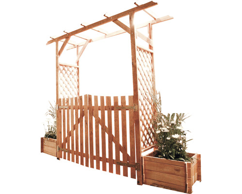 Pergola promadino Bamberg inkl. Türen und Pflanzkästen 240 x 51 x 208 cm braun Holzpergola mit Tor und Pflanzkästen für den Garten