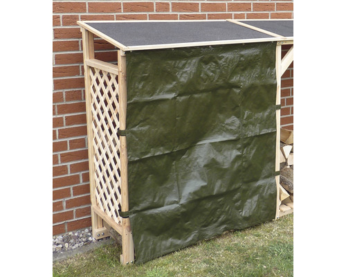 Erweiterungselement für Kaminholzunterstand promadino Speyer inkl. Wetterschutz 119,5 x 68 x 148 cm natur Holzlager mit Abdeckplane und Rankgitter