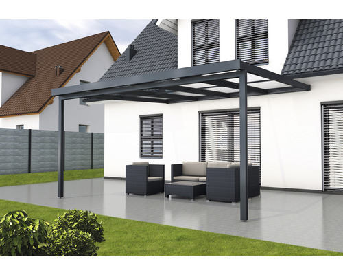 Terrassenüberdachung gutta Premium Polycarbonat weiß gestreift 410,2 x 406 cm anthrazit