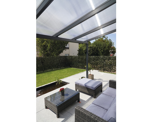 Terrassenüberdachung gutta Premium Polycarbonat klar 510 x 406 cm anthrazit