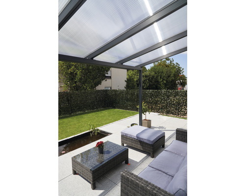 Terrassenüberdachung gutta Premium Polycarbonat weiß gestreift 510 x 406 cm anthrazit