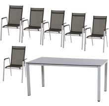 Gartentisch mit sechs Gartenstühlen aus Aluminium und Textilgewebe
