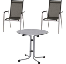 Gartenset mit zwei Stühlen und einem runden Tisch
